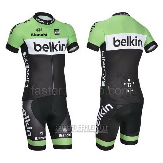 2014 Fahrradbekleidung Belkin Grun und Shwarz Trikot Kurzarm und Tragerhose